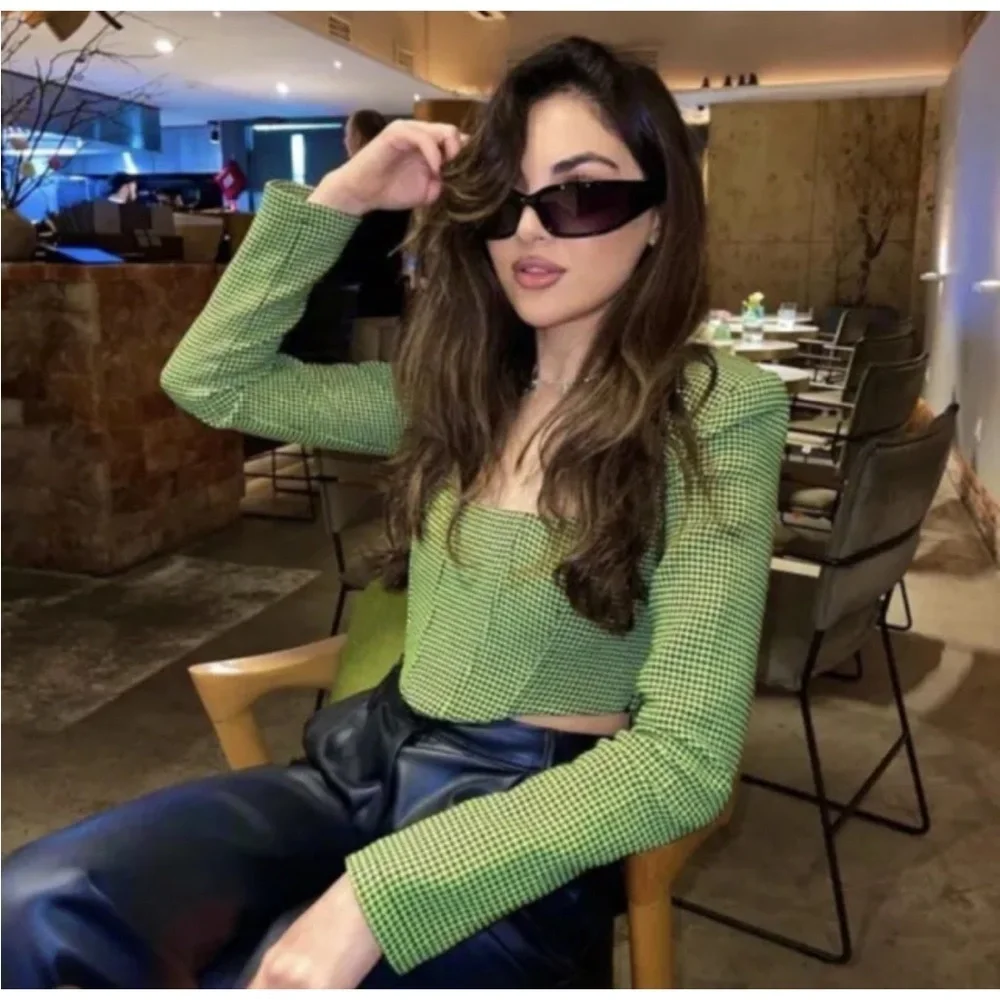 Rare Zara Cropped Green Size S plaid